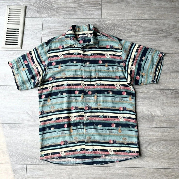 Casa Moda Fruit Print Short Sleeve Hawaii Button Down Shirt Size M - Picture 3 of 12